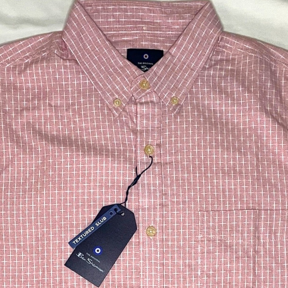 Ben Sherman Pink Short Sleeve Shirt Textured Slub Sz Medium